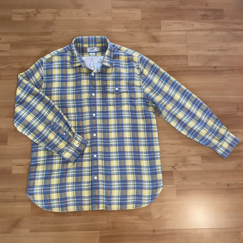 Grayers Clothiers Men's Shirt Size XXL Yellow Blue Plaid Cotton‎ Long Sleeve
